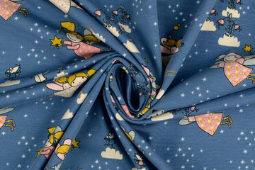 Organic Jersey mit Engeln, blau, 0,5 m